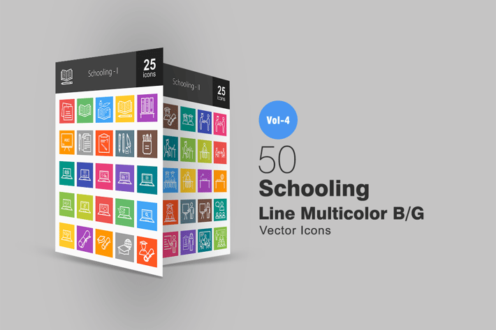 50 Schooling Line Multicolor Icons