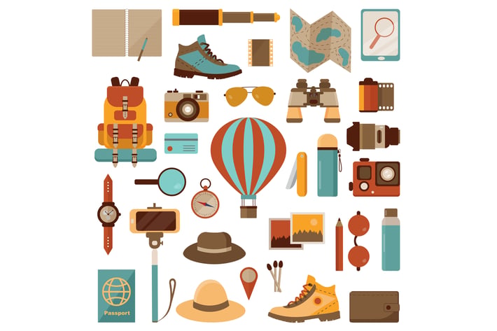 Discover the World on Air Balloon Adventure Icons