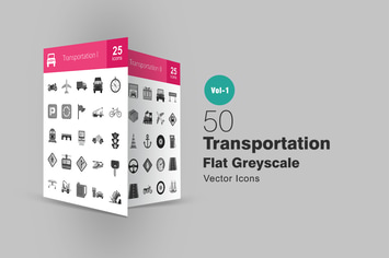 50 Transportation Greyscale Icons