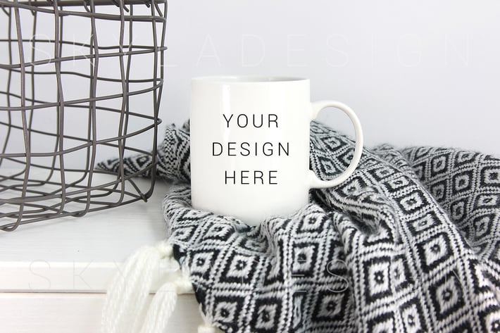 White coffee cup mockup blanket