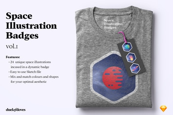 24 Space illustration badges