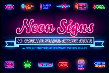 Neon Street Signs with 7 Fonts (OTF)