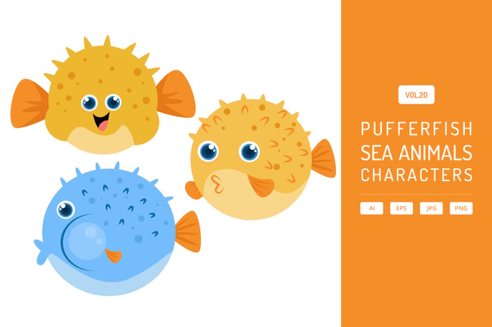 Cute Pufferfish - Sea Animals Characters Vol.20