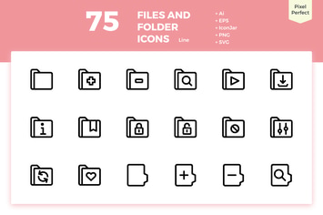 75 Files and Folder Icons (Line)