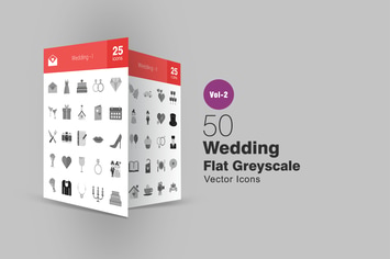 50 Wedding Flat Greyscale Icons