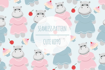 Cute Hippo – Seamless Pattern