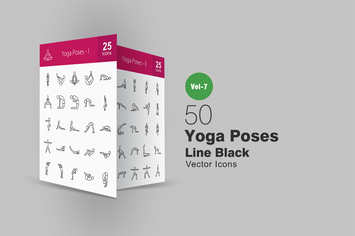 50 Yoga Poses Line Icons