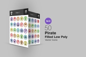 50 Pirate Filled Low Poly Icons
