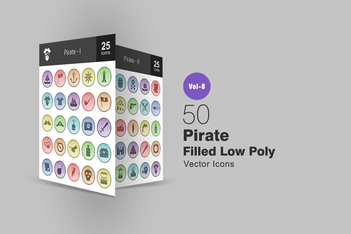 50 Pirate Filled Low Poly Icons