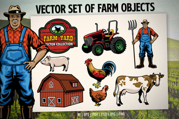 vector set of farm objects