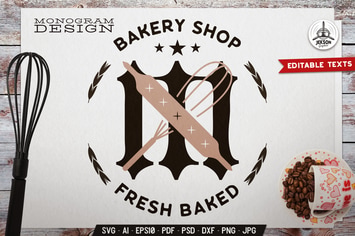 Bakery Monogram BadgeTemplate With Kitchen Utensil