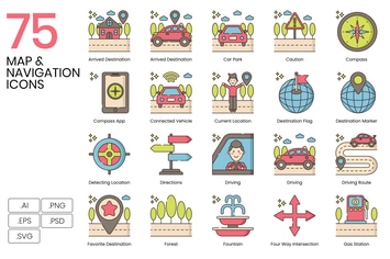 75 Map & Navigation Line Icons