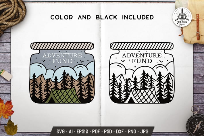 Adventure Jar Camping Design Line Art Badge