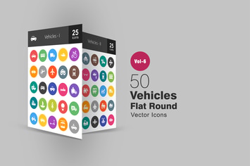 50 Vehicles Glyph Multicolor BG Icons