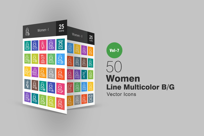 50 Women Line Multicolor B/G Icons
