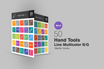 50 Hand Tools Line Multicolor B/G Icons