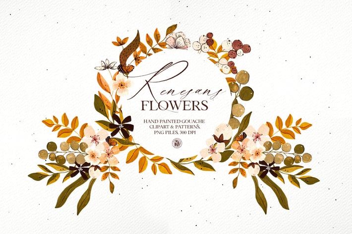 Renesans Flowers - gouache clipart and patterns