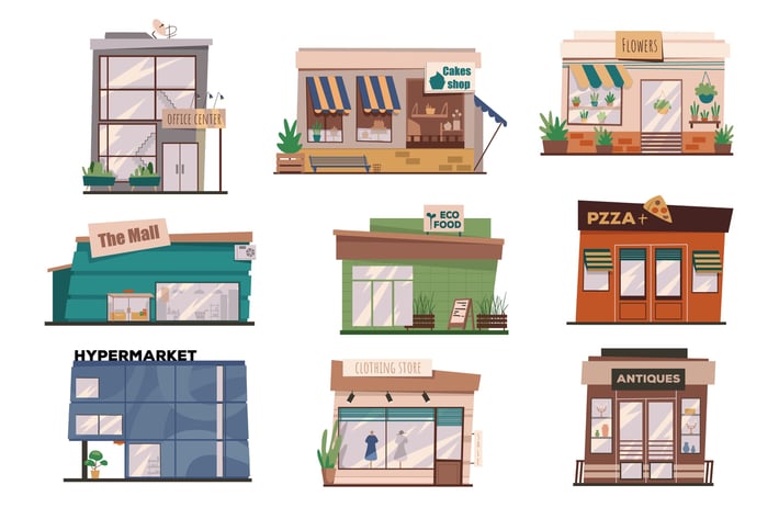 Restaurants Or Shops Facades Set Isolated Elements