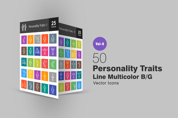 50 Personality Traits Line Multicolor B/G Icons