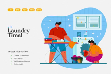 Laundry Cleaning Flat Illustration
