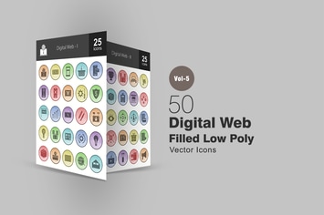 50 Digital Web Filled Low Poly Icons