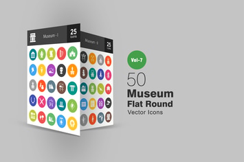 50 Museum Flat Round Icons