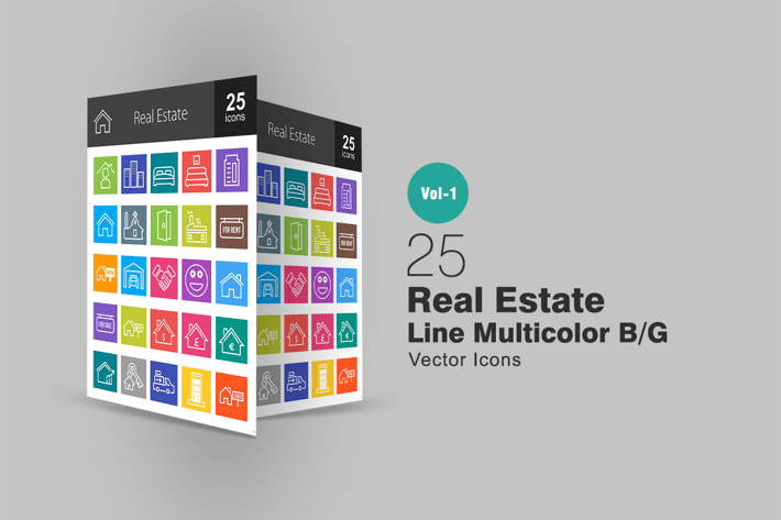 25 Real Estate Line Multicolor Icons
