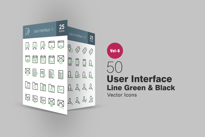 50 User Interface Green & Black Line Icons