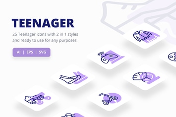 Teenager Icons (Line and Solid)