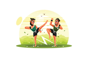 KickBoxing Fighters Vector Illustration