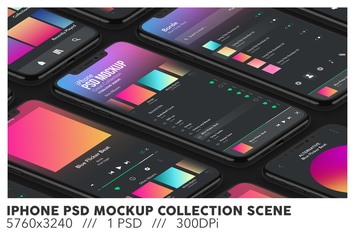 Isometric iPhone PSD Mockup Collection Scene