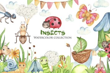 Watercolor Insects Clipart
