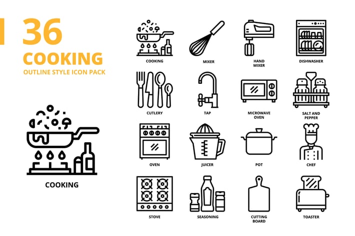 Cooking Outline Style Icon Set