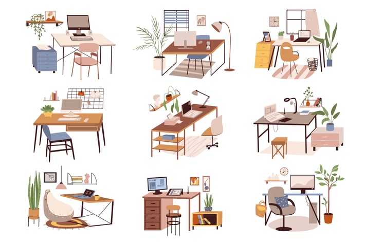 Different Workplaces Set Isolated Elements
