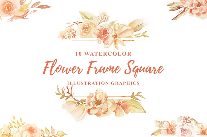 10 Watercolor Flower Frame Square Illustration