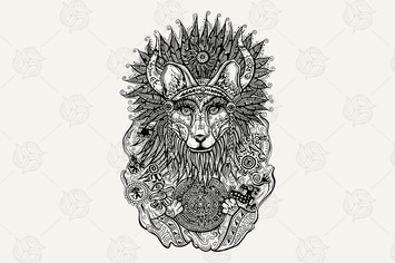 Pen & Ink Print With Indian Fox