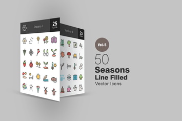 50 Seasons Line Filled Icons