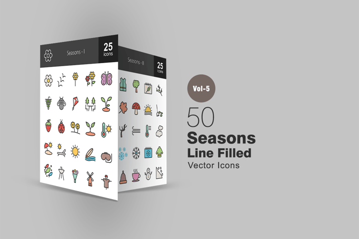 50 Seasons Line Filled Icons