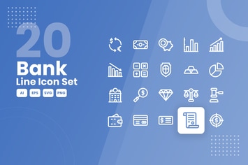 20 Bank Line Icon Set
