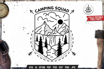 Camping Squad Line Art Badge Sacred Geometry