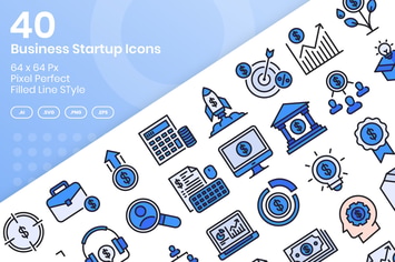 40 Business Startup Icons Set - Filled Line