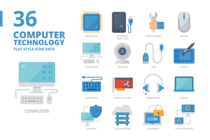 Computer Technology Flat style icon set