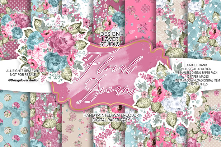 Floral Dreams digital paper pack