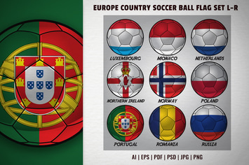 Europe country soccer ball flag set L-R