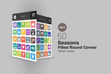 50 Seasons Flat Round Corner Icons