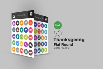 50 Thanksgiving Flat Round Icons