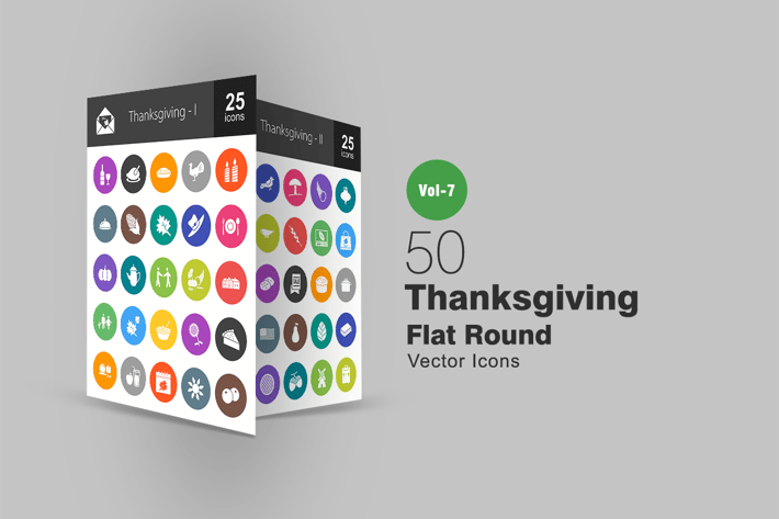 50 Thanksgiving Flat Round Icons