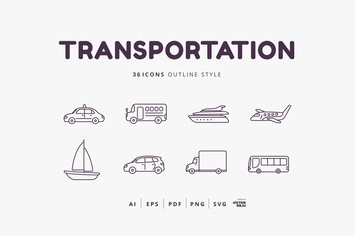 36 Transportation Outline Style Icons