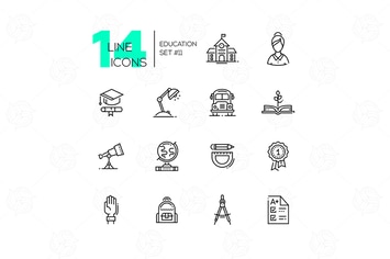 School and Education - line icons set