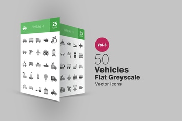50 Vehicles Flat Greyscale Icons